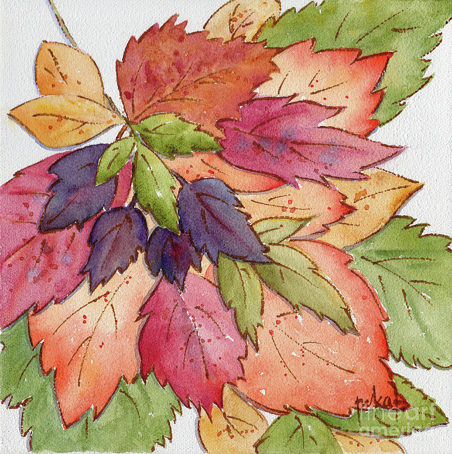 Autumn Leaves Bouquet Painting by Pat Katz