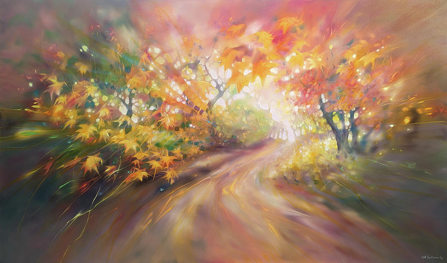 Autumn Magic, a large autumn path landscape painting Painting by Gill Bustamante