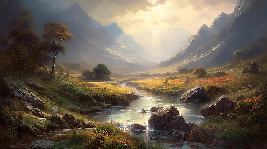 Autumn Majesty - Painting of Mountains, Trees, and Water in Fall ...