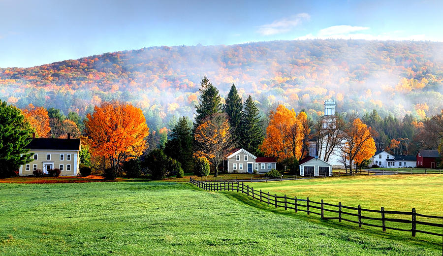 Autumn mist in the village of Tyringham in the Berkshires Photograph by DenisTangneyJr