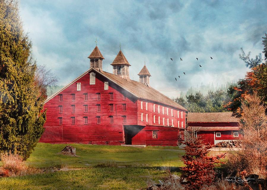 Autumn mist Red Barn Photograph by Fran J Scott