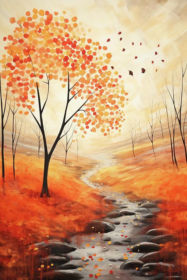 Autumn Mood 01 Orange and Red Landscape Digital Art by Matthias Hauser