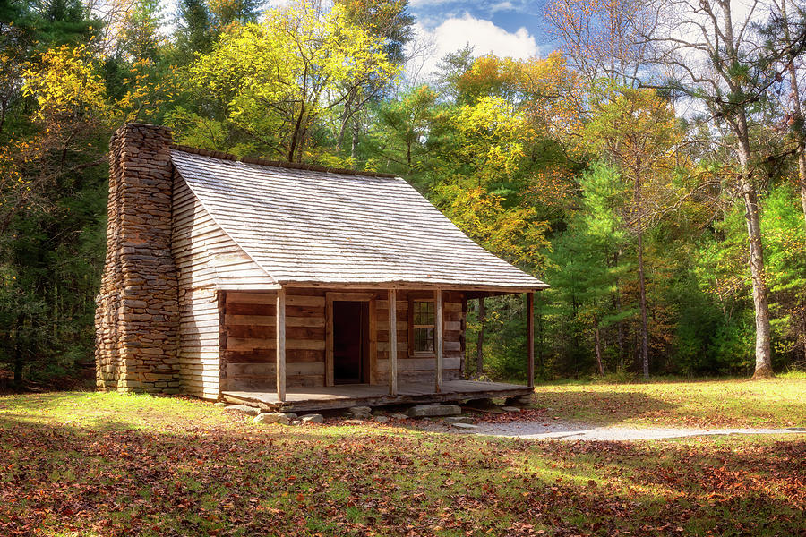 Autumn Morning at the Carter Shields Cabin - Smoky Mountains Photograph by Susan Rissi Tregoning