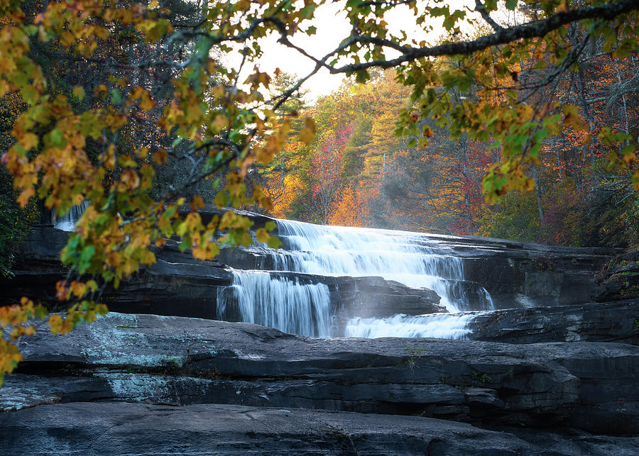 Autumn Morning at Triple Falls Photograph by Donnie Whitaker