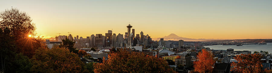 Autumn Morning Downtown Seattle Digital Art by Michael Lee