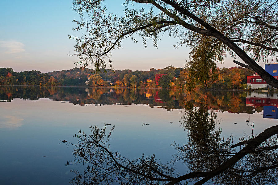 Autumn Morning on Spy Pond in Arlington Massachusetts Fall Foliage Tree Branch Reflection Photograph by Toby McGuire