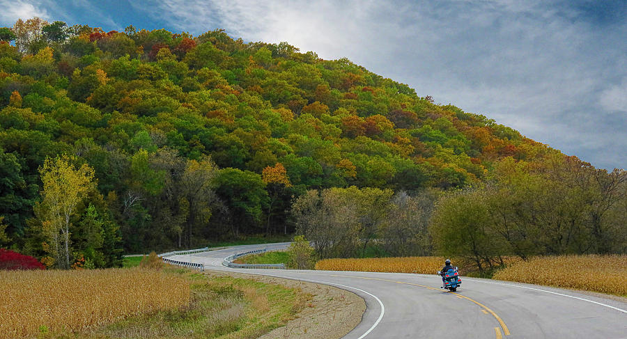 Autumn Motorcycle Rider / Blue Photograph by Patti Deters