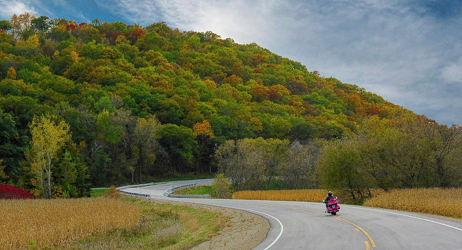 Autumn Motorcycle Rider / Red Photograph