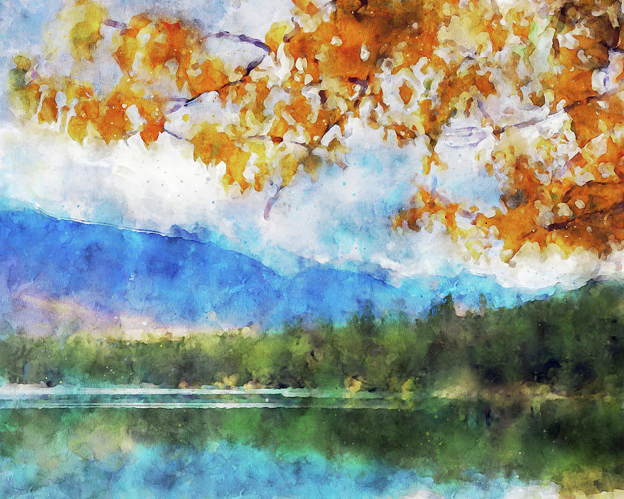 Autumn Mountain Lake Watercolor Painting by Dan Sproul