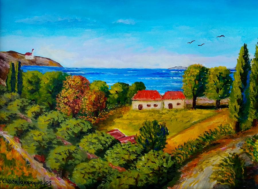 Autumn nature  in Greece Painting by Konstantinos Charalampopoulos