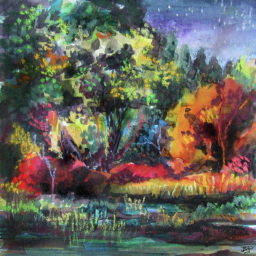 Autumn Night Painting by Jean Batzell Fitzgerald