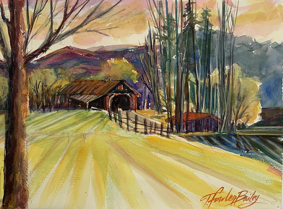 Autumn Leaves Painting - Autumn On Covered Bridge by Therese Fowler-Bailey