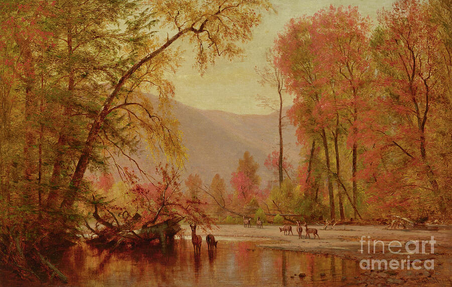 Tree Painting - Autumn on the Delaware, 1875 by Thomas Worthington Whittredge by Thomas Worthington Whittredge