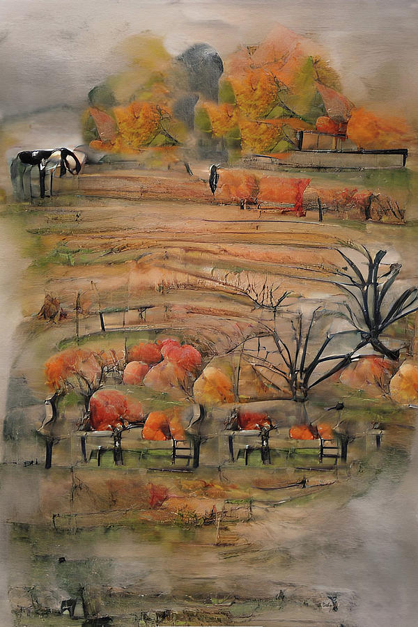 Autumn on the Farm Abstract Watercolor Painting by David Dehner