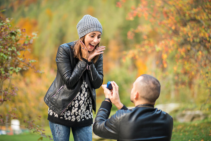 Autumn outdoor wedding proposal engagement Photograph by Ilbusca