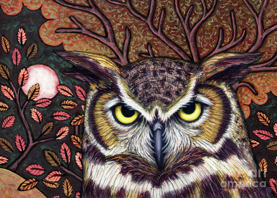 Autumn Owl Moon Painting by Amy E Fraser