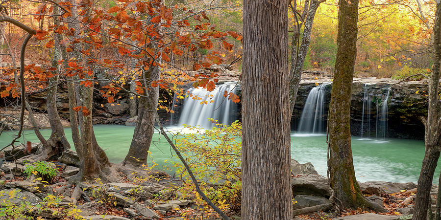 Autumn Panorama Of Falling Water Falls - Arkansas Ozark Forest Photograph by Gregory Ballos