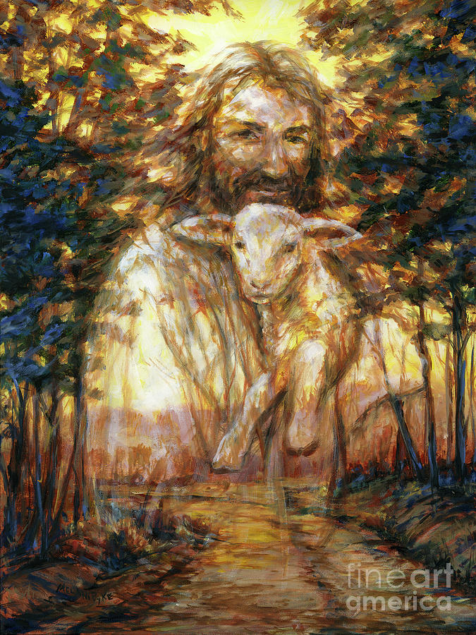 Autumn Path With Jesus Holding Lamb Painting By Melani Pyke Fine Art