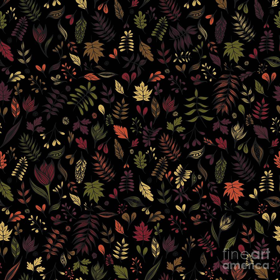 Autumn Pattern on Black Drawing by HD Connelly