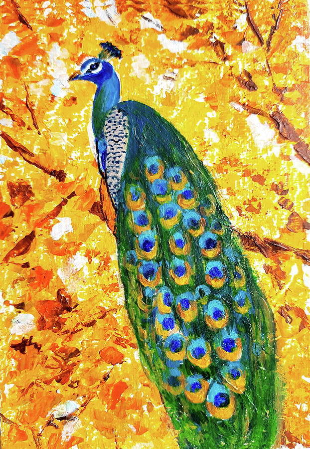 Autumn peacock Drawing by Asha Sudhaker Shenoy
