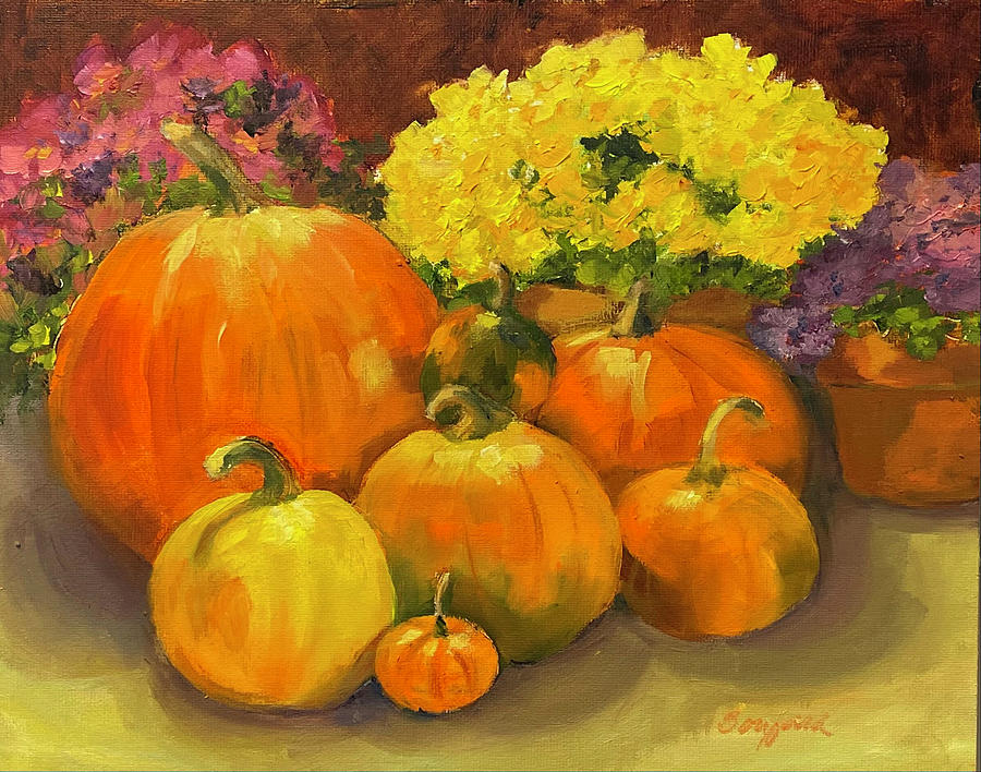 Autumn Pumpkins Painting by Vikki Bouffard