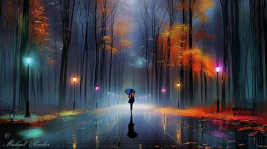 Autumn Rain at Night Digital Art by Michael Rucker