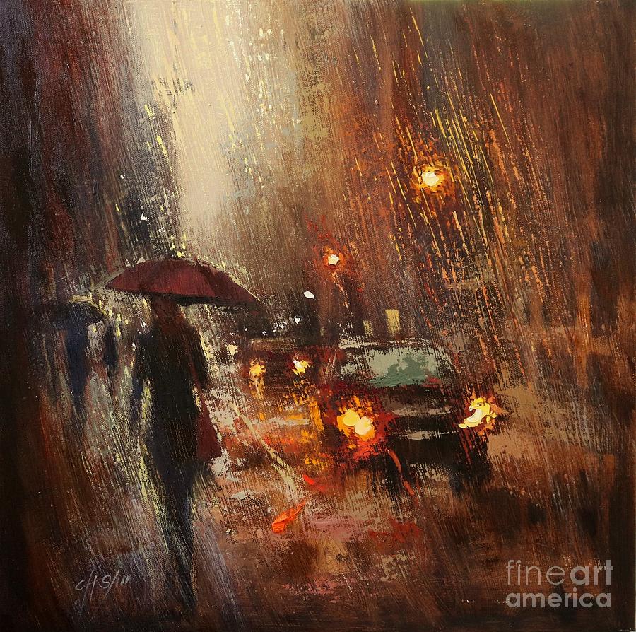 Autumn Rain in the City Painting by Chin H Shin - Fine Art America