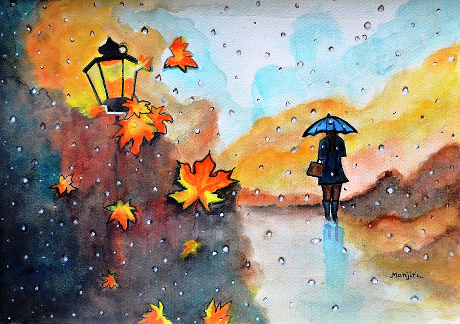 Fall Painting - Autumn Rain watercolor painting by Manjiri Kanvinde