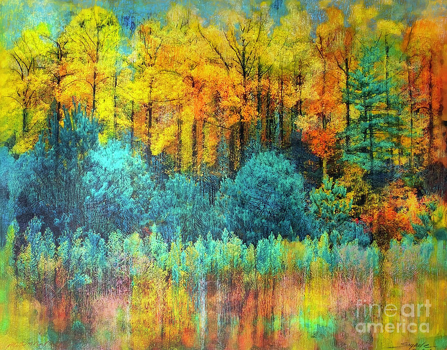 Autumn rains, Pines Mixed Media by Gina Signore