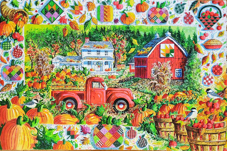 Autumn Red Truck and Barn Painting by Diane Phalen