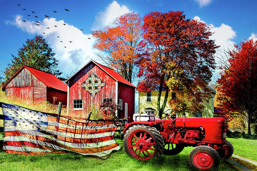 Autumn Red White and Blue on the Farm Photograph by Debra and Dave Vanderlaan