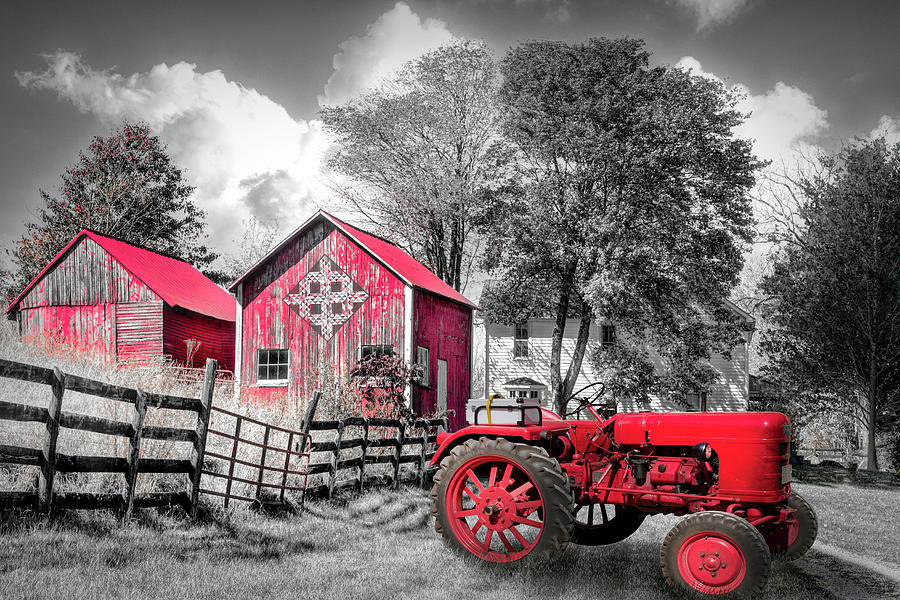 Autumn Reds on the Farm Black and White Photograph by Debra and Dave Vanderlaan