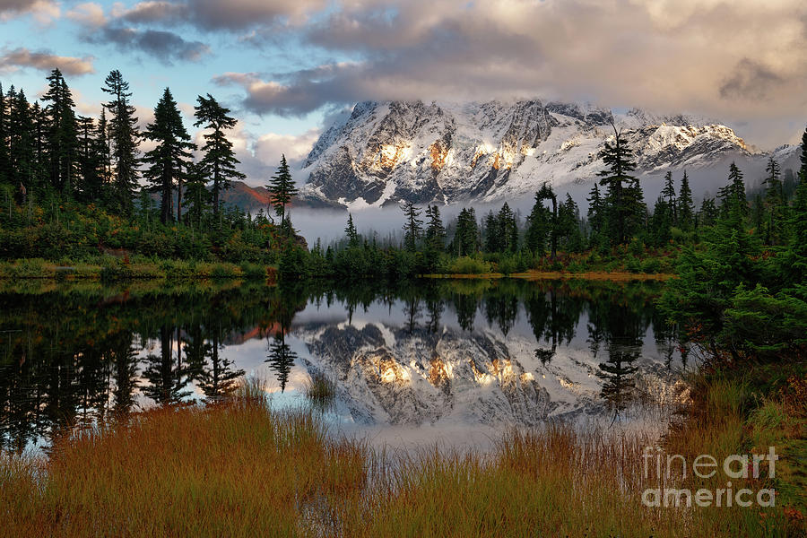Autumn Reflection of Mount Shuksan in North Cascades Photograph by Tom Schwabel