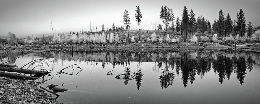 Autumn Reflection Panorama Black and White Photograph by Allan Van Gasbeck