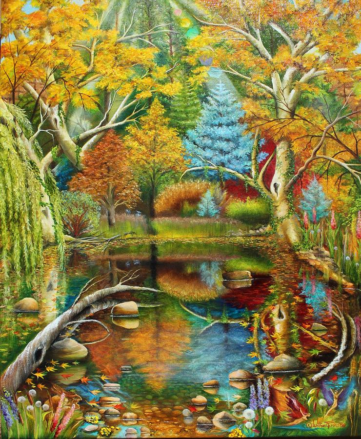 Autumn reflection at Sycamore Creek Painting by William T Templeton