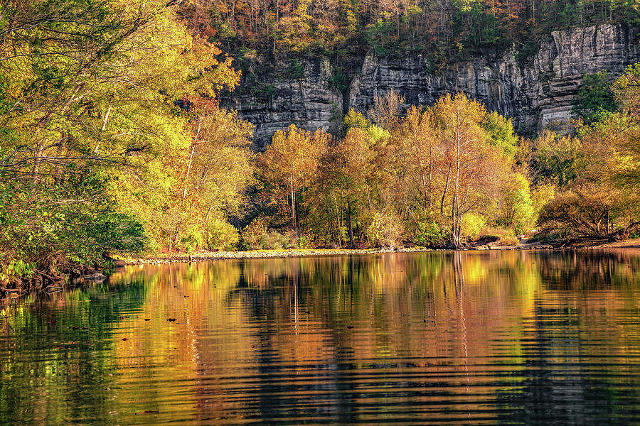Autumn Reflections Along The Buffalo National River and Roark Bluff Photograph by Gregory Ballos