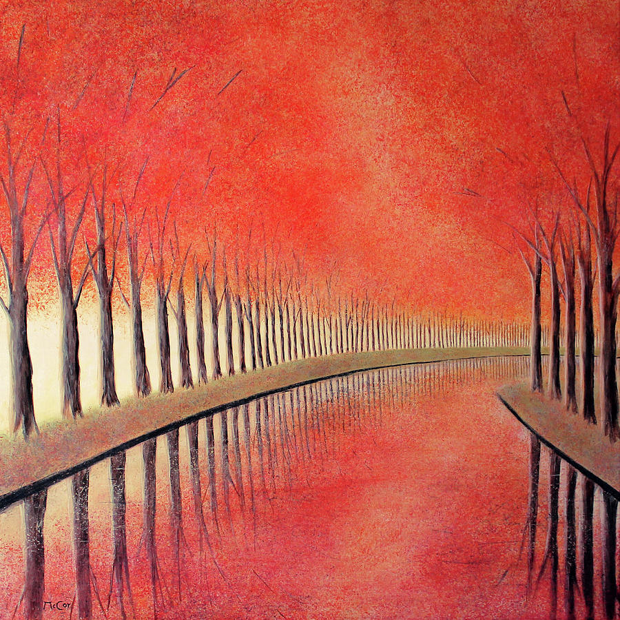 Autumn Reflections at Canal du Midi Painting by K McCoy