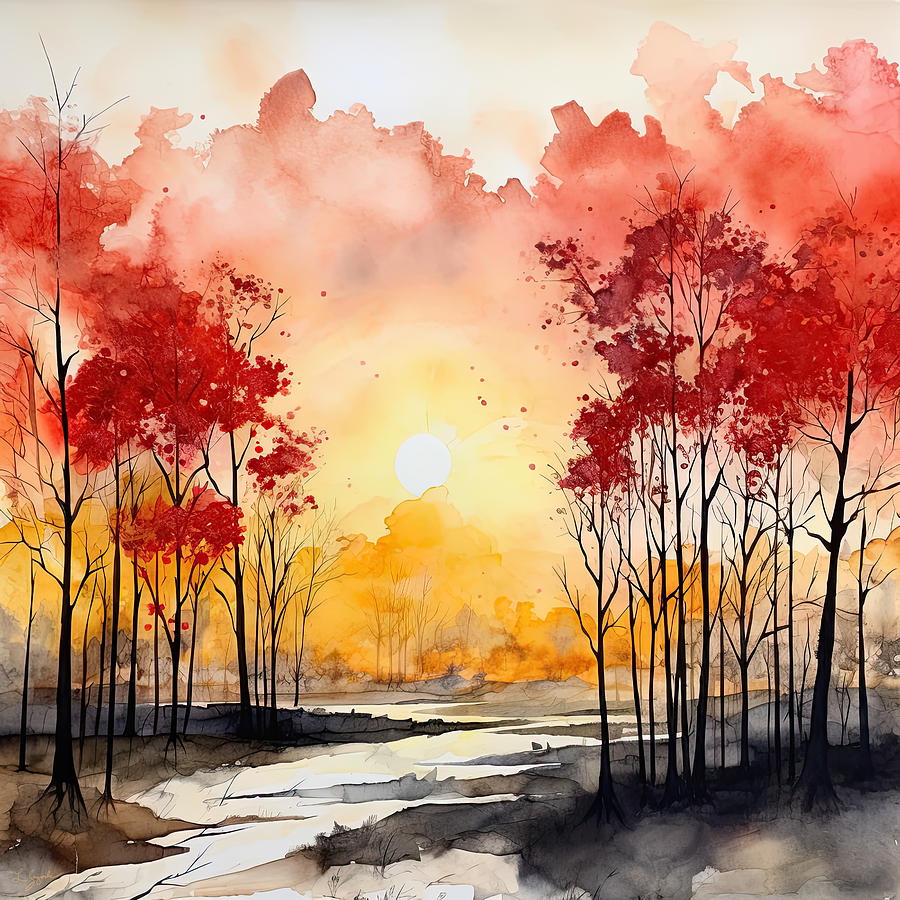 Autumn River - Autumn Art Painting by Lourry Legarde