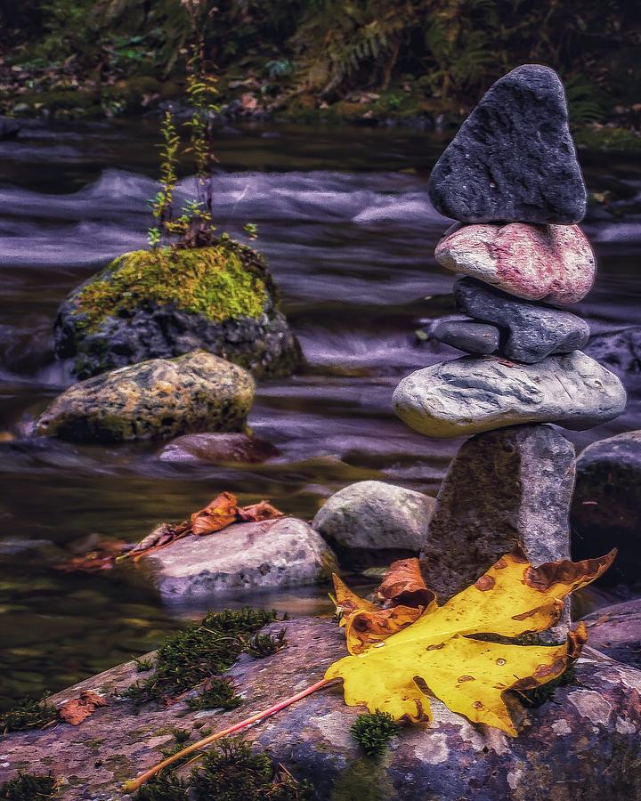 Autumn River Cairn Photograph