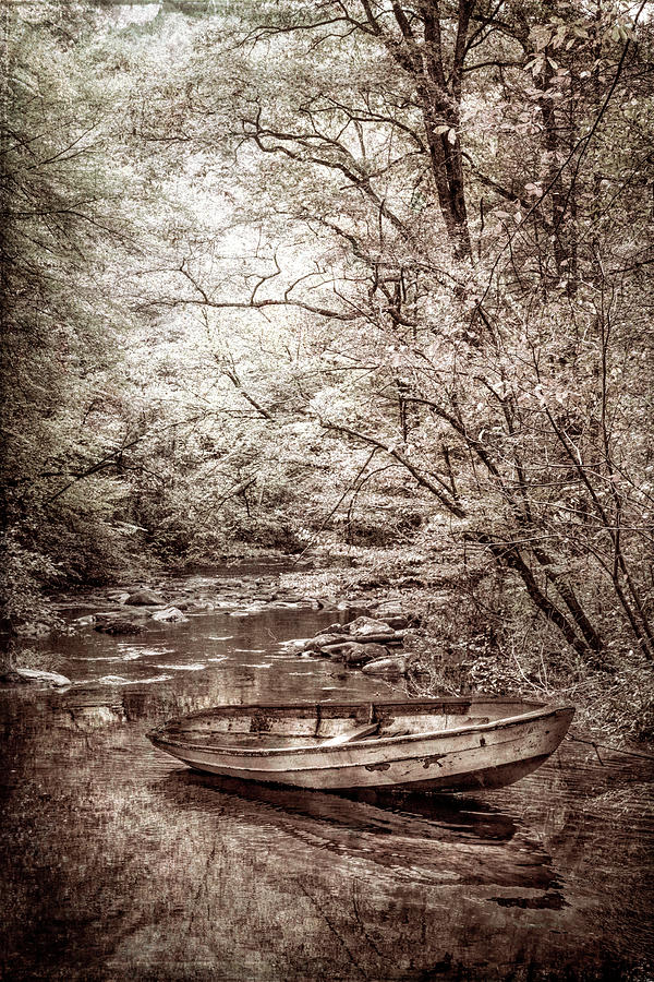 Autumn River in Vintage Sepia Photograph by Debra and Dave Vanderlaan