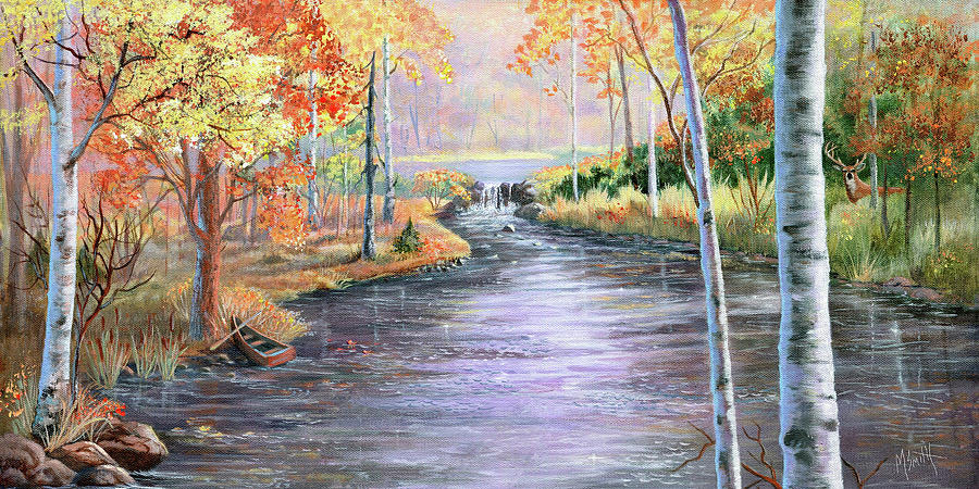 Autumn River Scene Painting by Marilyn Smith