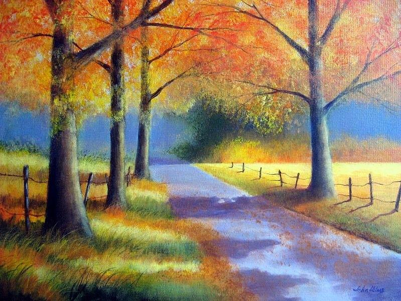 Autumn Road Painting by John Helms - Pixels