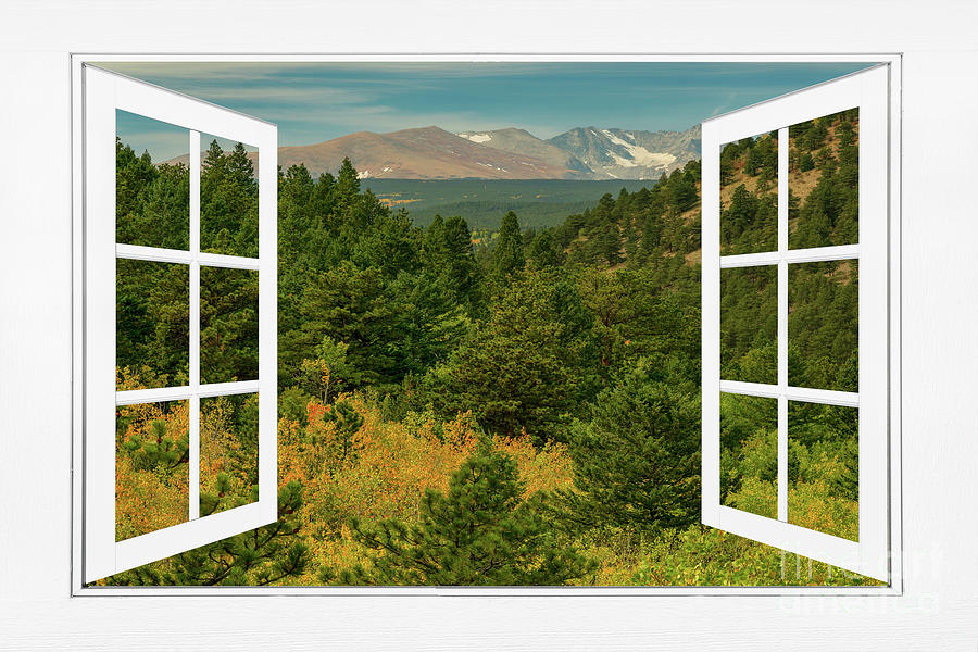 Autumn Rocky Mountain Peaks Open White Picture Window Frame View Photograph by James BO Insogna