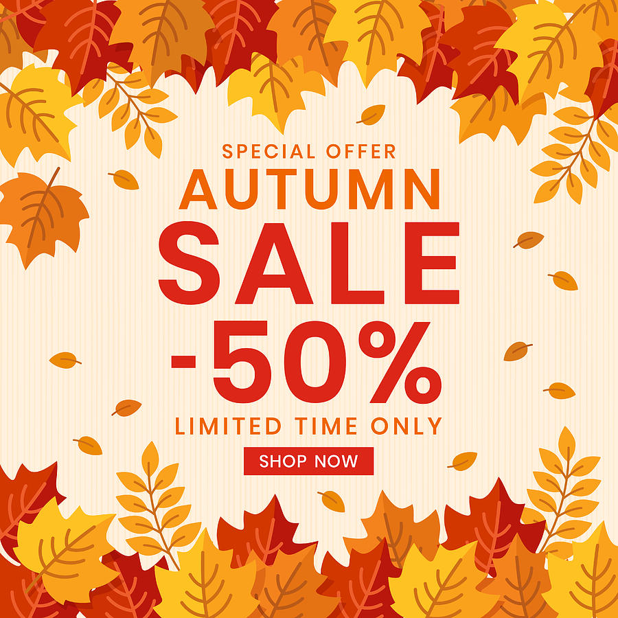 Autumn Sale banner background with leaves. Drawing by Paci77