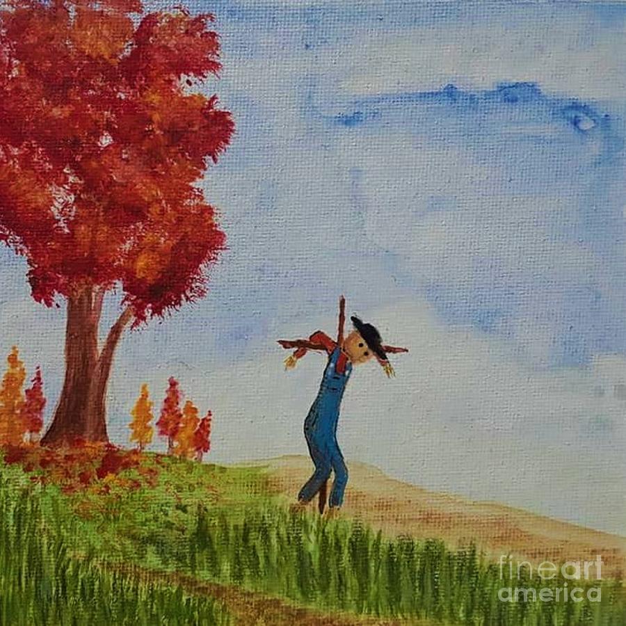 Autumn Scarecrow Painting by April Reilly