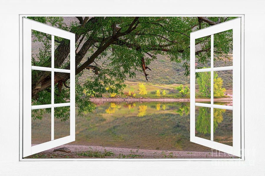 Autumn Season Lakeside Open White Picture Window Frame View Photograph by James BO Insogna