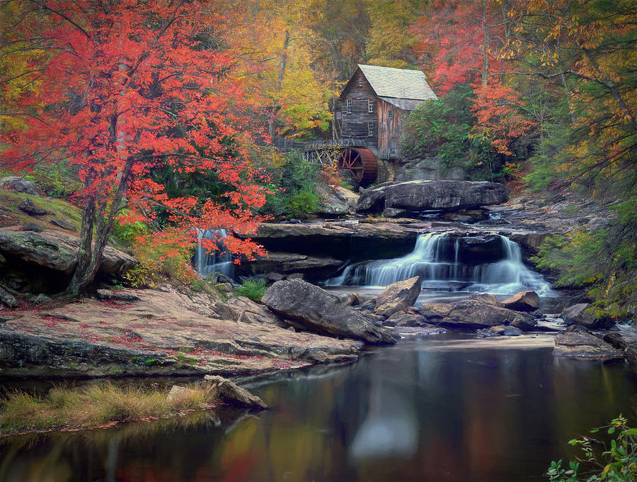 Autumn Splendor at Glade Creek Gristmill Photograph by Jaki Miller