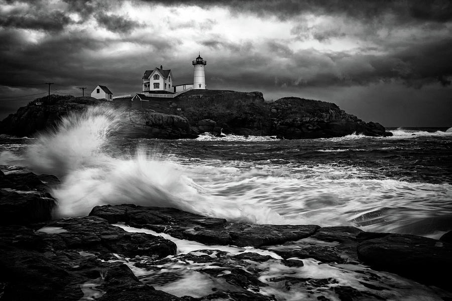 Lighthouse Photograph - Autumn Storm at Cape Neddick Black and White by Rick Berk