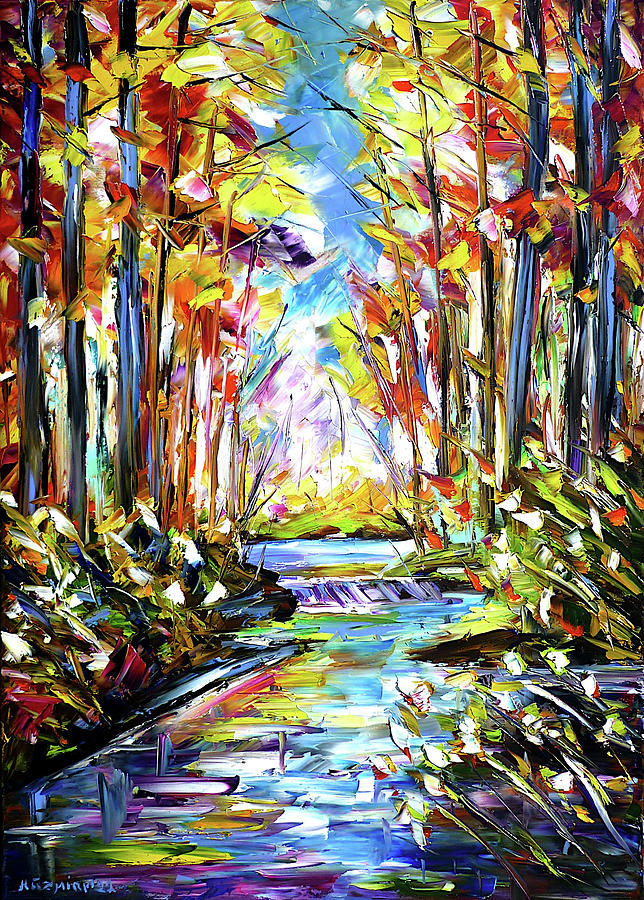 Autumn Stream Painting by Mirek Kuzniar
