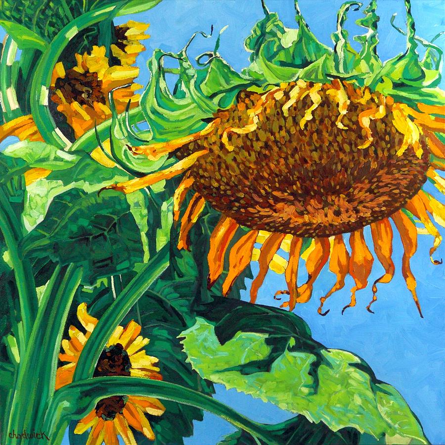 Autumn Sunflowers Painting by Phil Chadwick